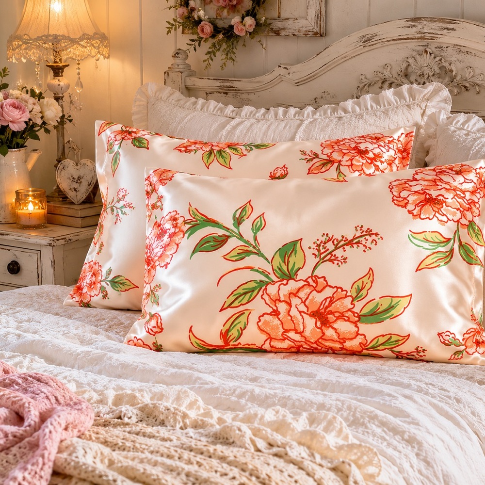 NEW Set of 2 *Shabby Chic* Satiny Pillowcases